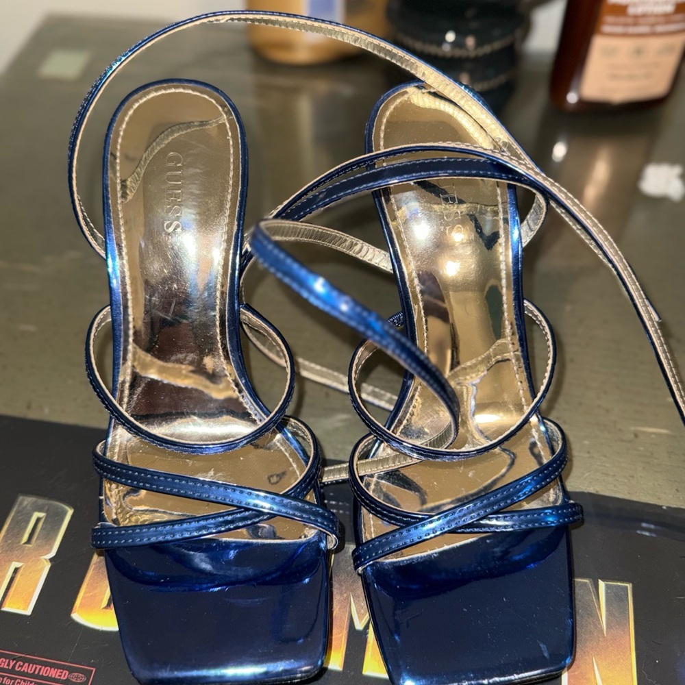 G by Guess Metallic Blue Strappy Heels - Picture 4 of 4